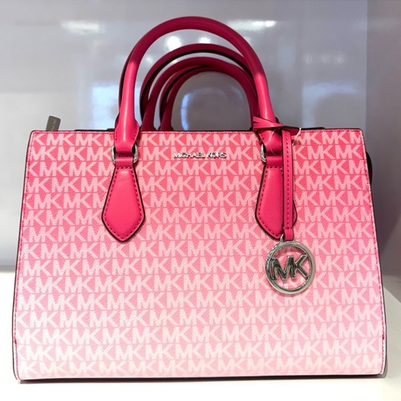 Michael Kors Sheila Medium Signature CZ Logo Satchel Crossbody Bag Dragonfruit - Picture 1 of 8